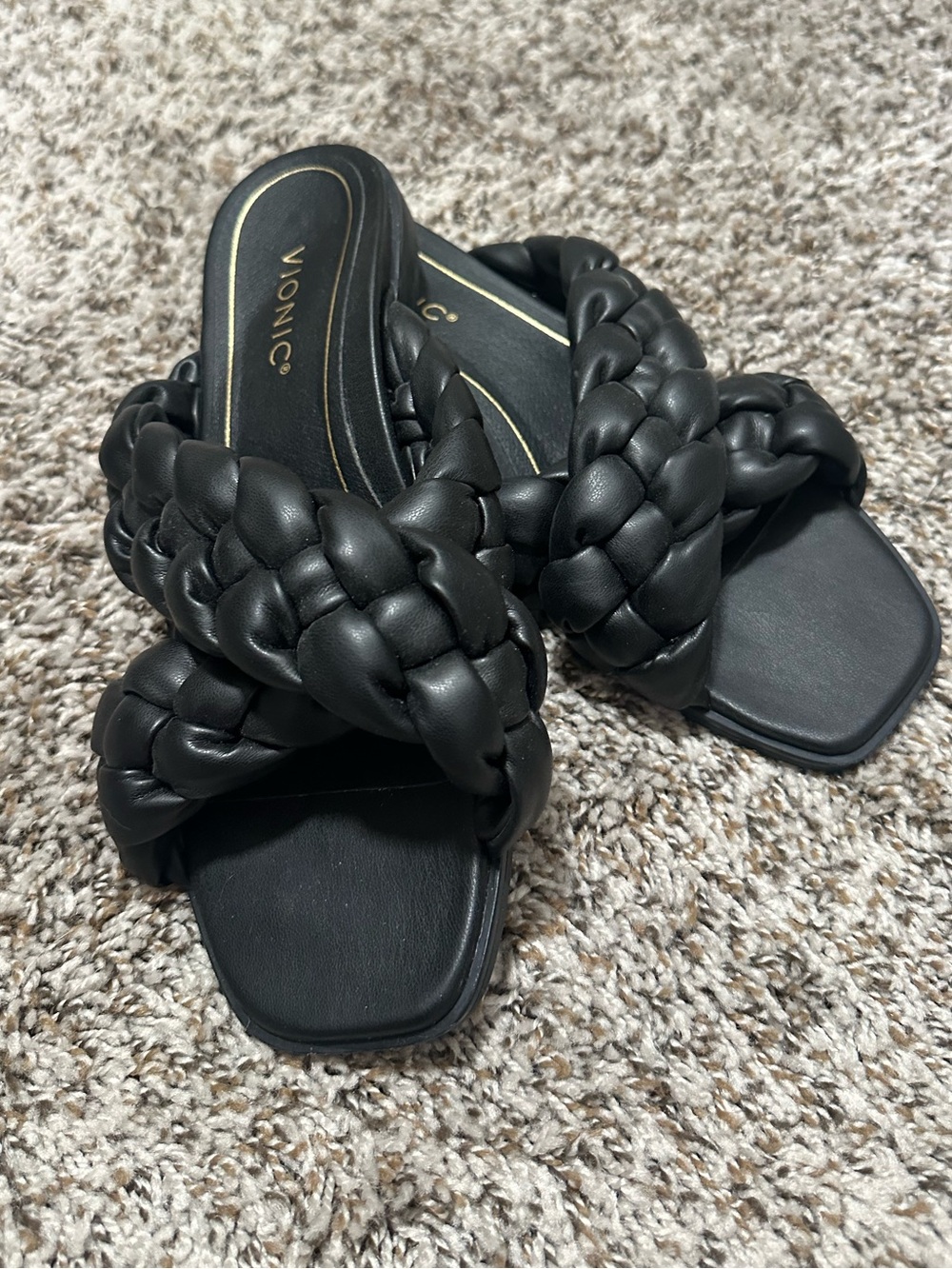 Vionic Braided Chunky Crossband Slide Sandals - Black